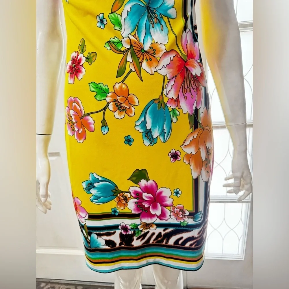Cache Vintage Tropical Floral Tiger Print Dress Summer Beach Sz 8 P-45